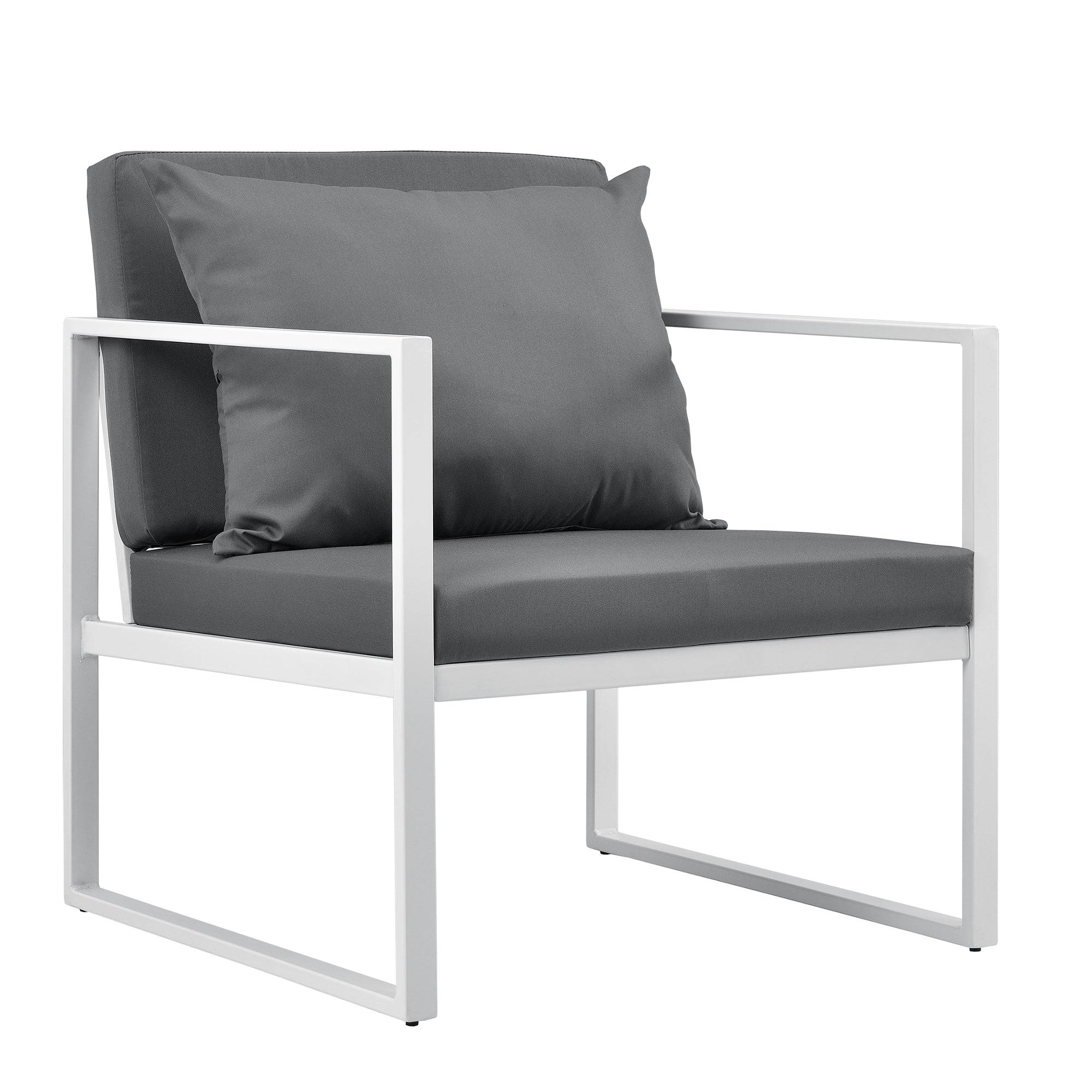 Helloshop26 - Salon de jardin ensemble de jardin table basse avec canapé et chaises extérieures métal verre polyester blanc - Imagen 2
