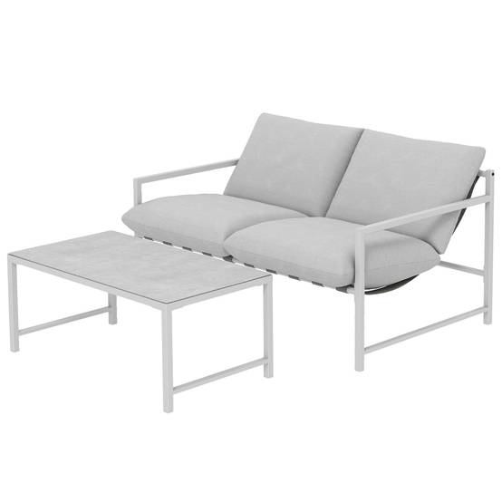 Salon de jardin extérieur 2 personnes, table de jardin extérieure avec 2 chaises, 4 coussins cadre en acier gris - Image 2