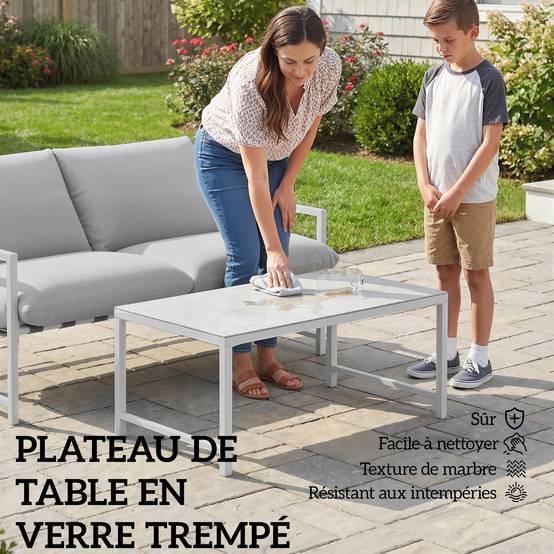 Salon de jardin extérieur 2 personnes, table de jardin extérieure avec 2 chaises, 4 coussins cadre en acier gris - Image 9