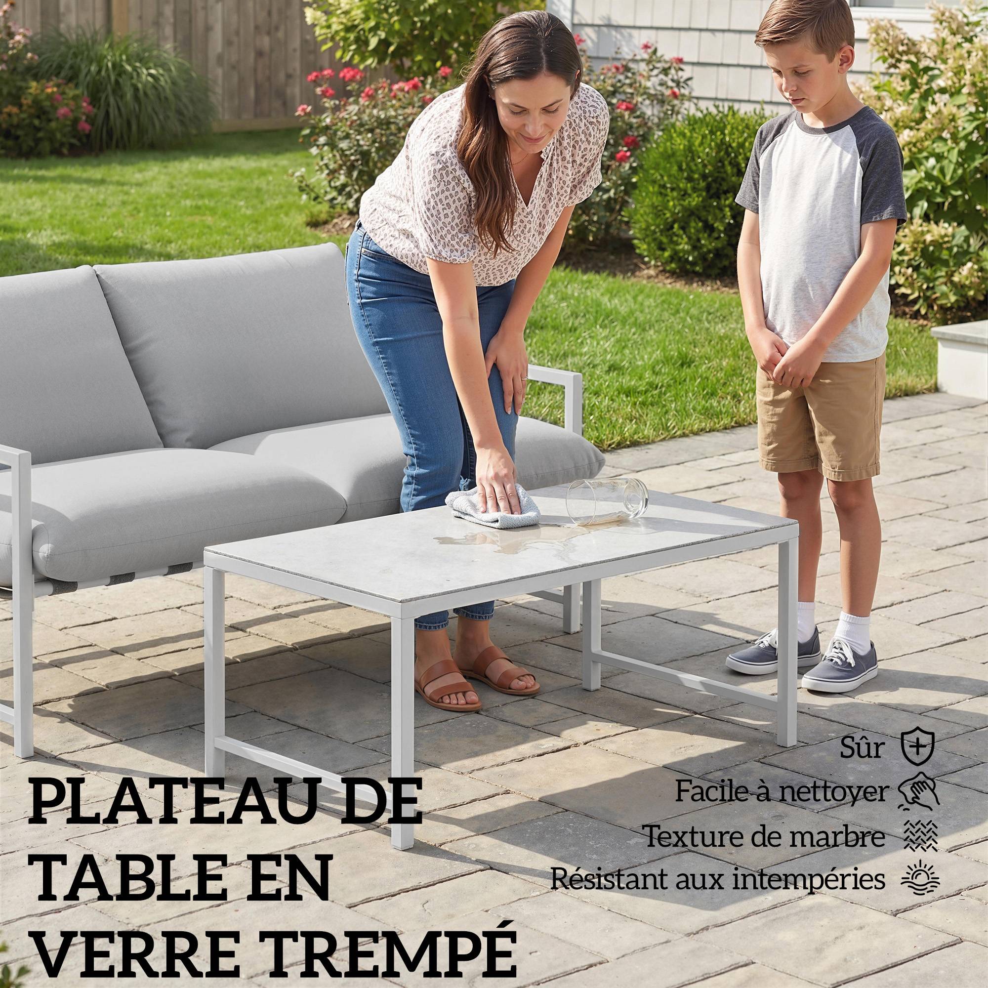 Salon de jardin extérieur 2 personnes, table de jardin extérieure avec 2 chaises, 4 coussins cadre en acier gris - Image 9