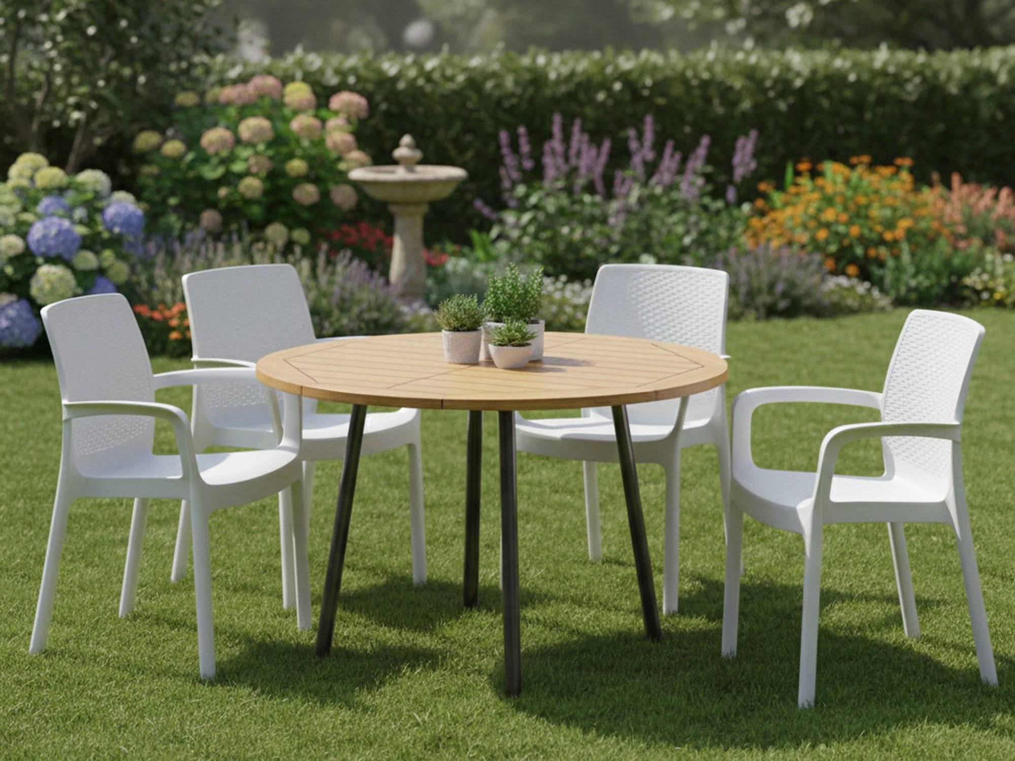Dmora - Ensemble de 4 chaises d'extérieur Dnardin, Sièges de jardin, Chaise de table à manger, Fauteuil d'extérieur effet rotin, 54x60h82 cm, Blanc - Dmora - Imagen 4