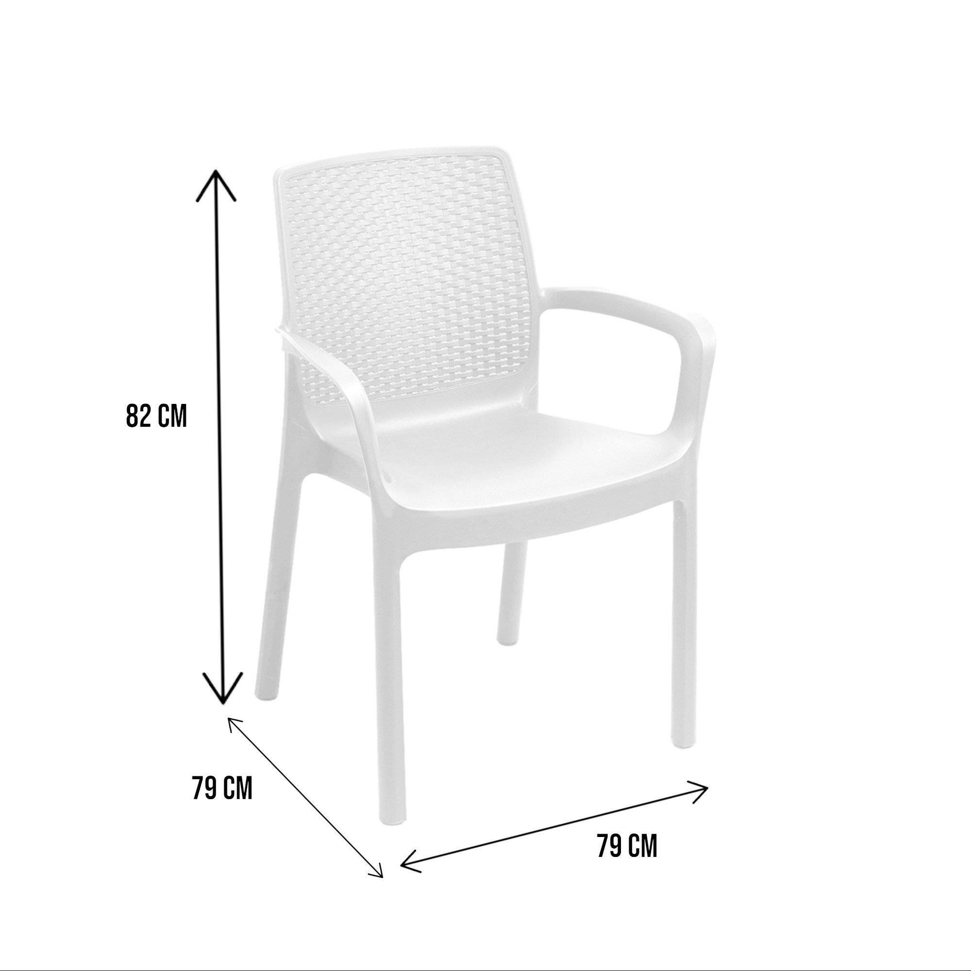Dmora - Ensemble de 4 chaises d'extérieur Dnardin, Sièges de jardin, Chaise de table à manger, Fauteuil d'extérieur effet rotin, 54x60h82 cm, Blanc - Dmora - Imagen 3