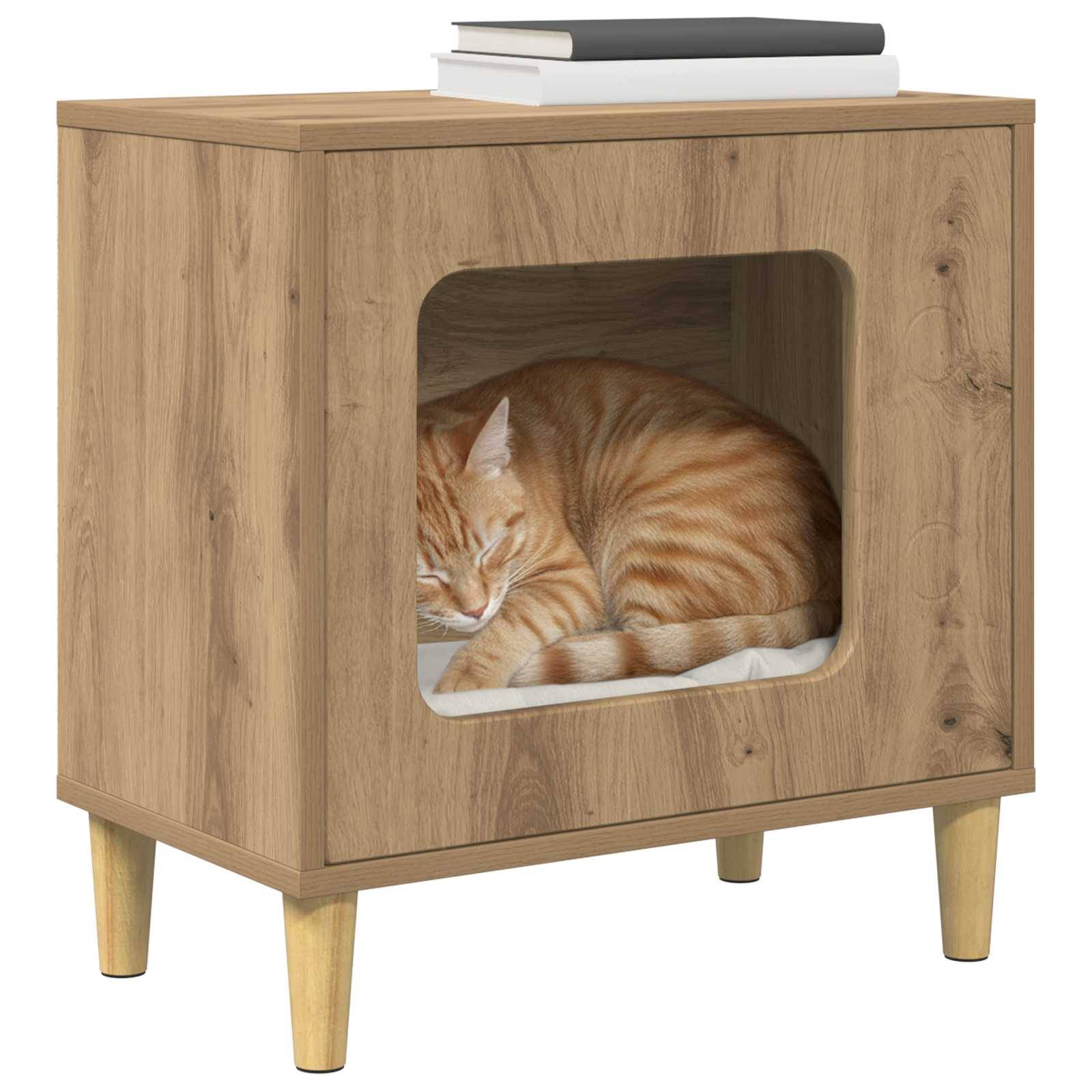 Maison pour chat bois d'ingénierie chêne artisan 51 x 30 x 52 cm, Poids:8.98kg - PANGIVO - Image 3