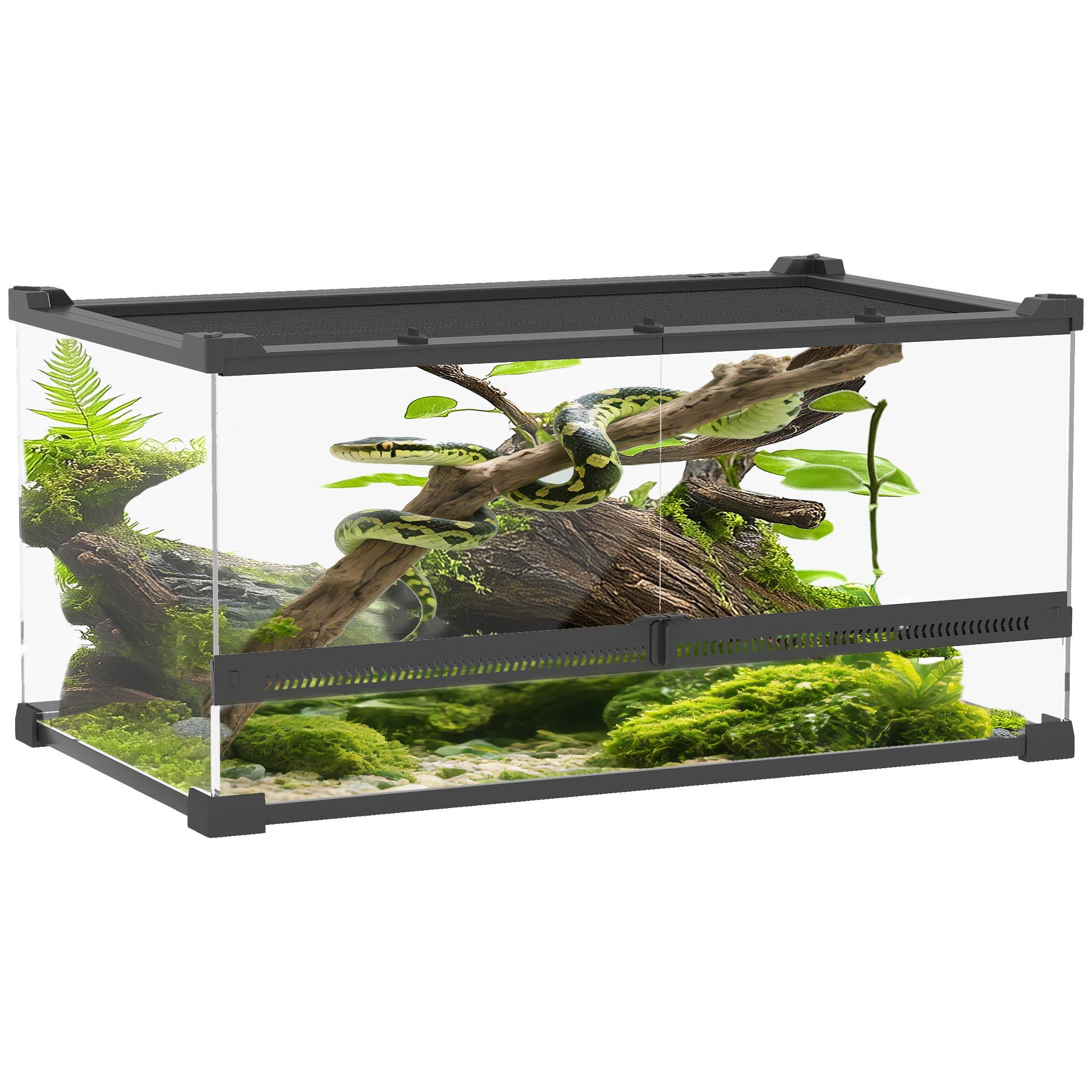 Terrarium en verre pour reptiles, base surélevée et étanche, verrouillage par bouton-poussoir - Image 1