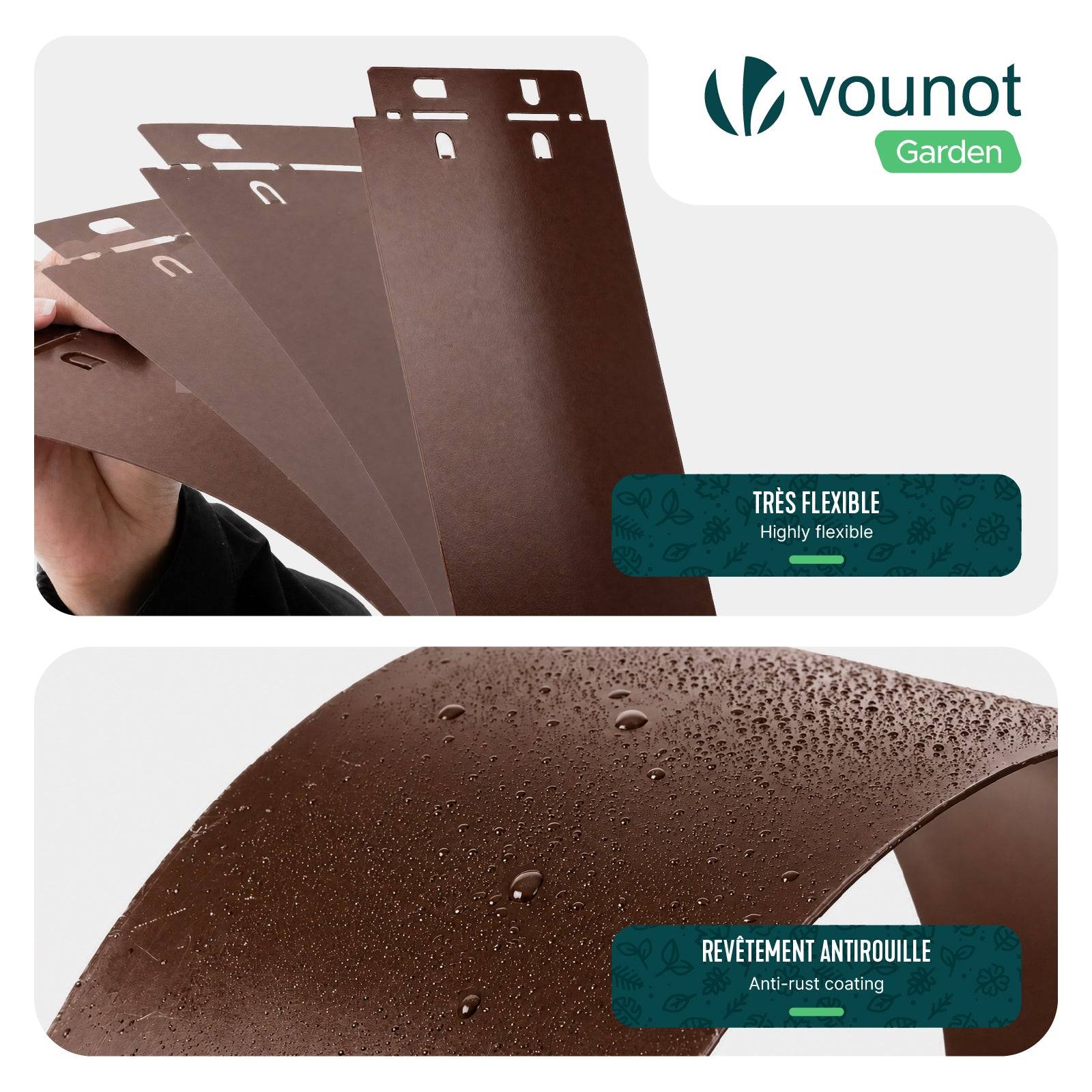 Vounot - Lot de 15 Bordure de jardin en métal flexible 100x13cm marron - clôture gazon antirouille 15m - VOUNOT® - Image 5