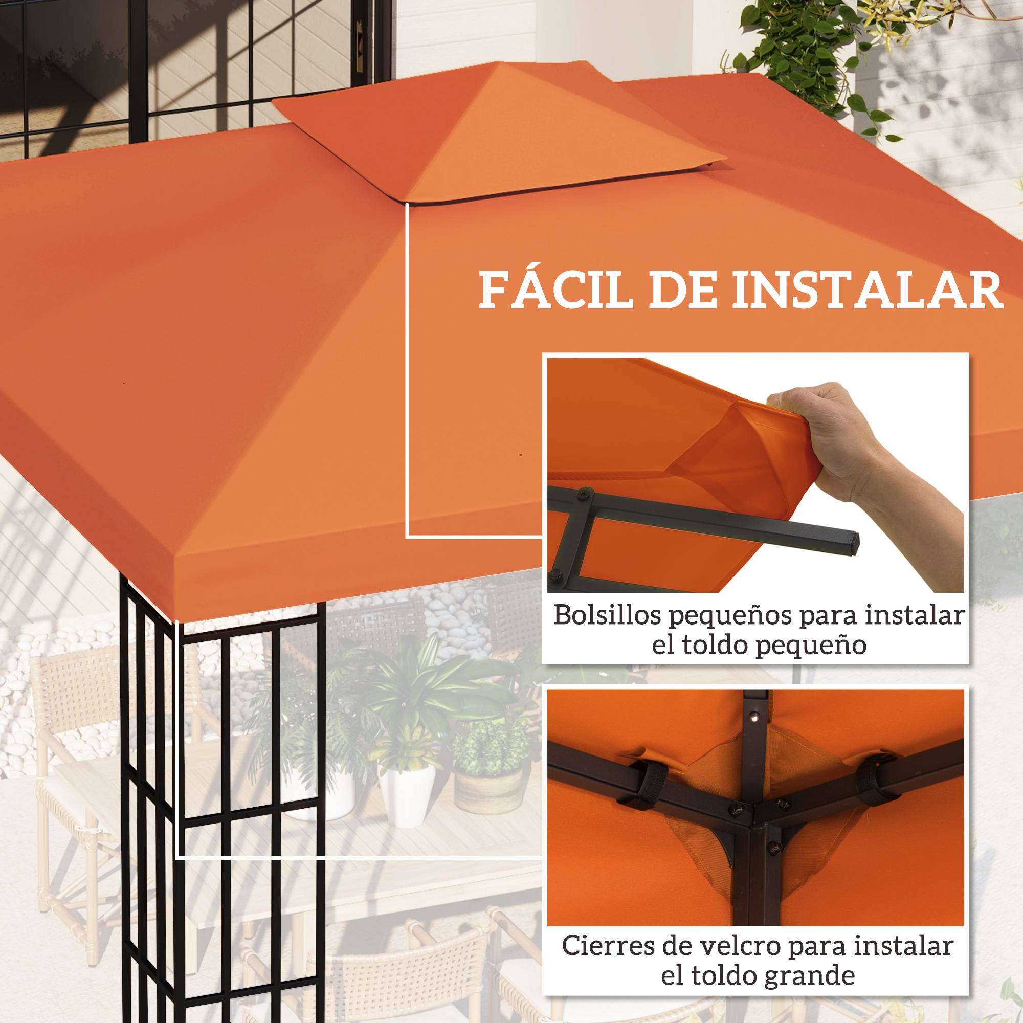 Toit de remplacement 3x3 m pour tente pavillon, housse de rechange de gazebo, toit respirant, 8 trous de drainage, rouge - Image 6