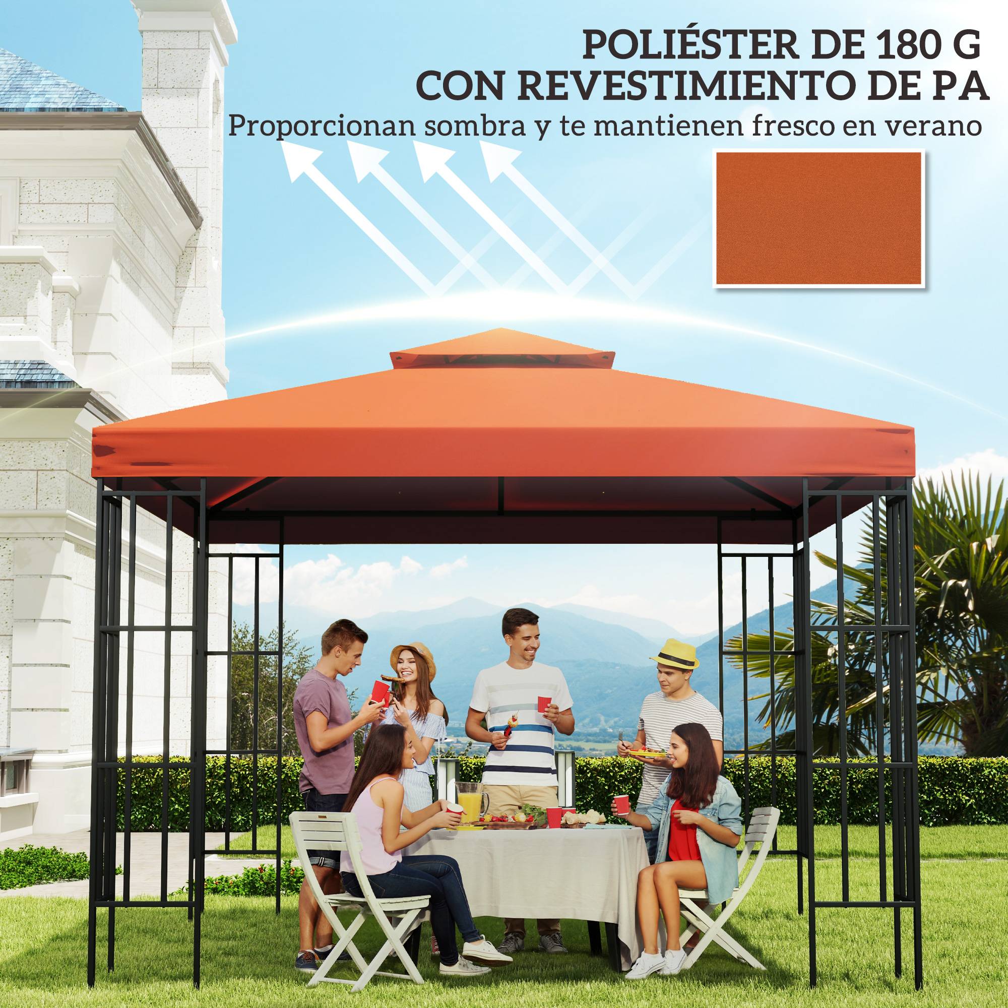 Toit de remplacement 3x3 m pour tente pavillon, housse de rechange de gazebo, toit respirant, 8 trous de drainage, rouge - Image 7