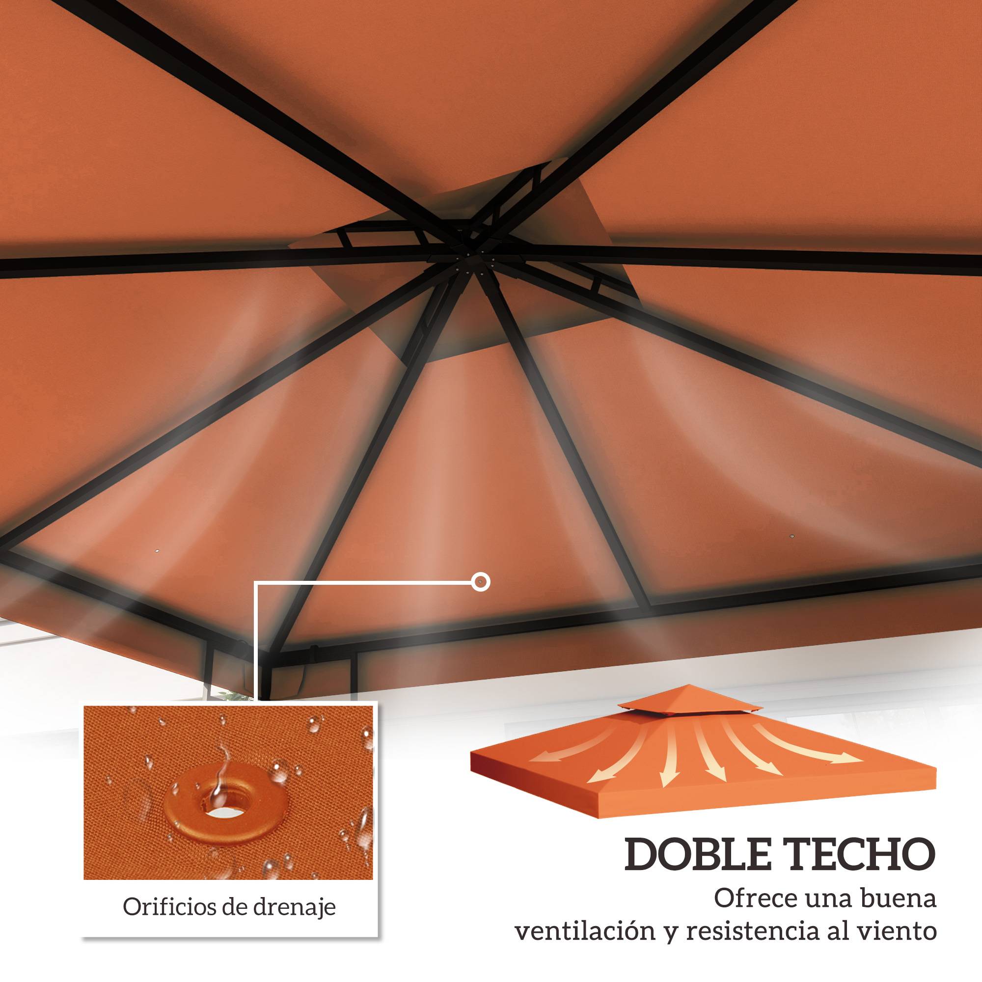 Toit de remplacement 3x3 m pour tente pavillon, housse de rechange de gazebo, toit respirant, 8 trous de drainage, rouge - Image 5