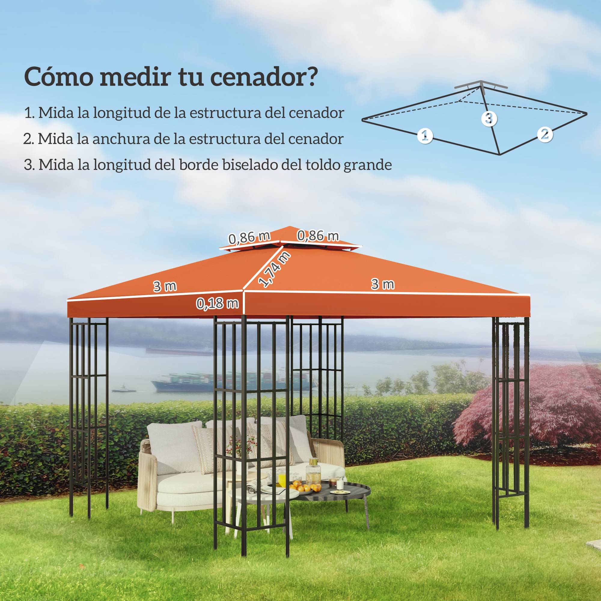 Toit de remplacement 3x3 m pour tente pavillon, housse de rechange de gazebo, toit respirant, 8 trous de drainage, rouge - Image 4
