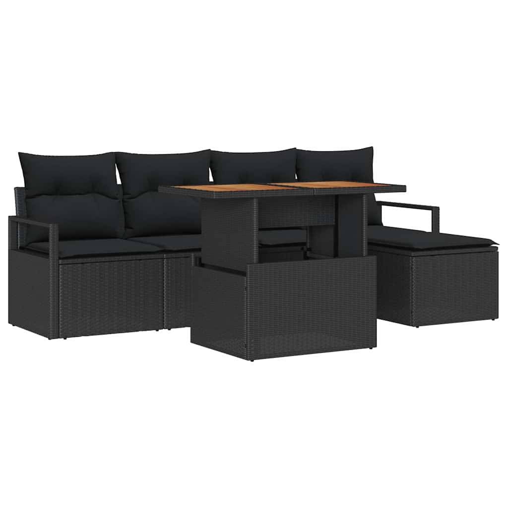 Salon de Jardin 4 Places 6 pcs Poly Rotin avec Table Basse et Stockage Noir – ComfortXL Outdoor Living - Image 2