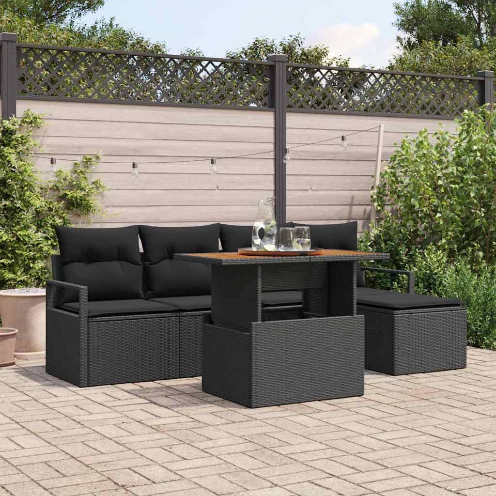 Salon de Jardin 4 Places 6 pcs Poly Rotin avec Table Basse et Stockage Noir – ComfortXL Outdoor Living - Image 1