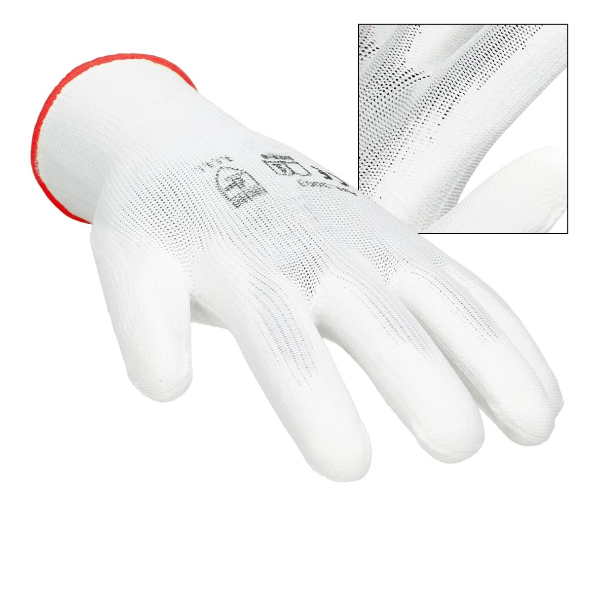 Ecd-Germany - ECD Germany 48 paires de gants de travail avec revêtement PU, taille 7-S, blanc, respirant, antidérapant - Imagen 3