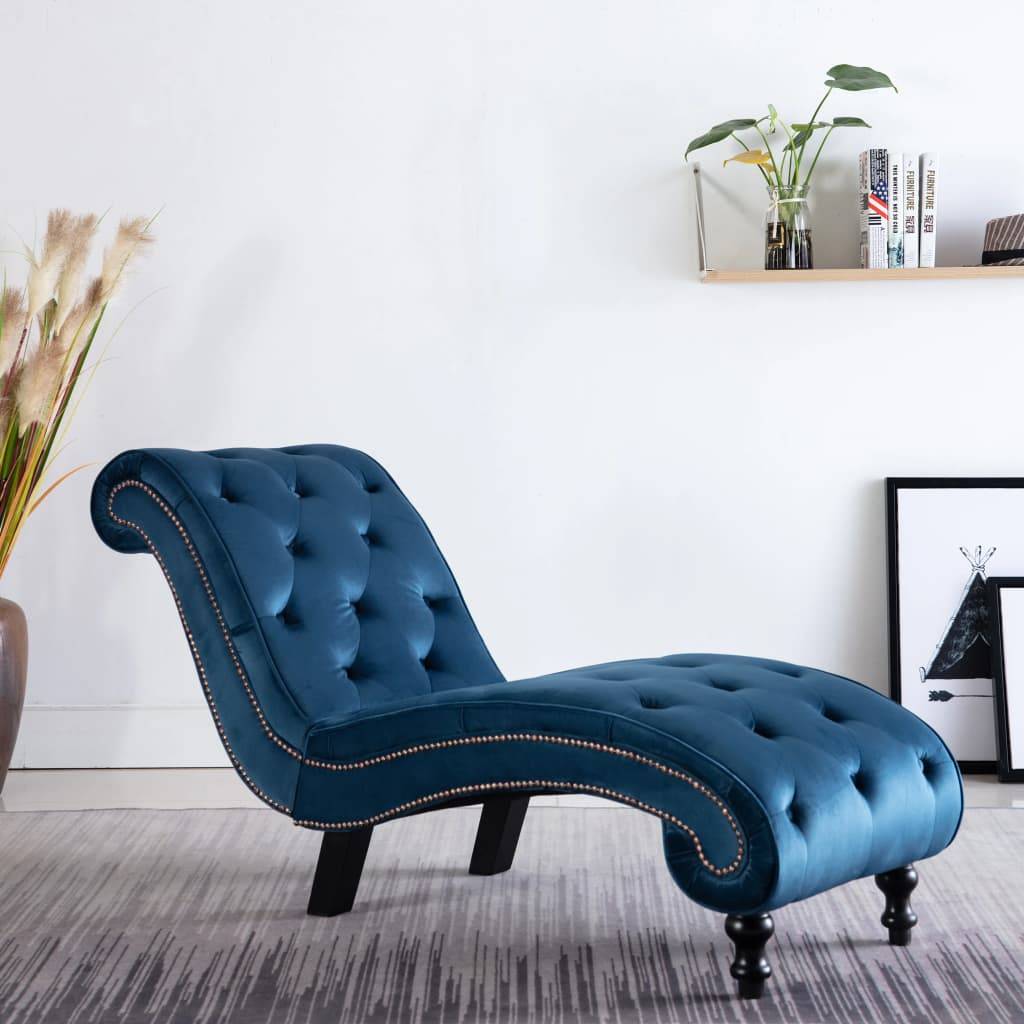 Maison Chic - Bain de soleil - Transat - Chaise longue Bleu Velours - MEUBLE PRO-JU6304 - Image 2
