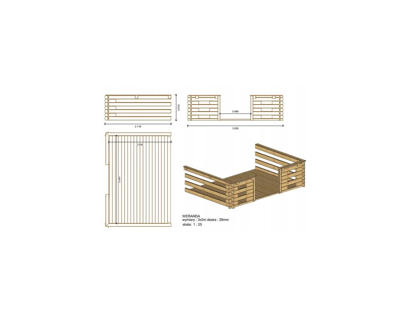 Altanka - Terrasse en bois avec balustrade pour abri en bois - 6m2 - 3m x 2m - couleur: naturel - DOM142 - ALTANKA - Imagen 3
