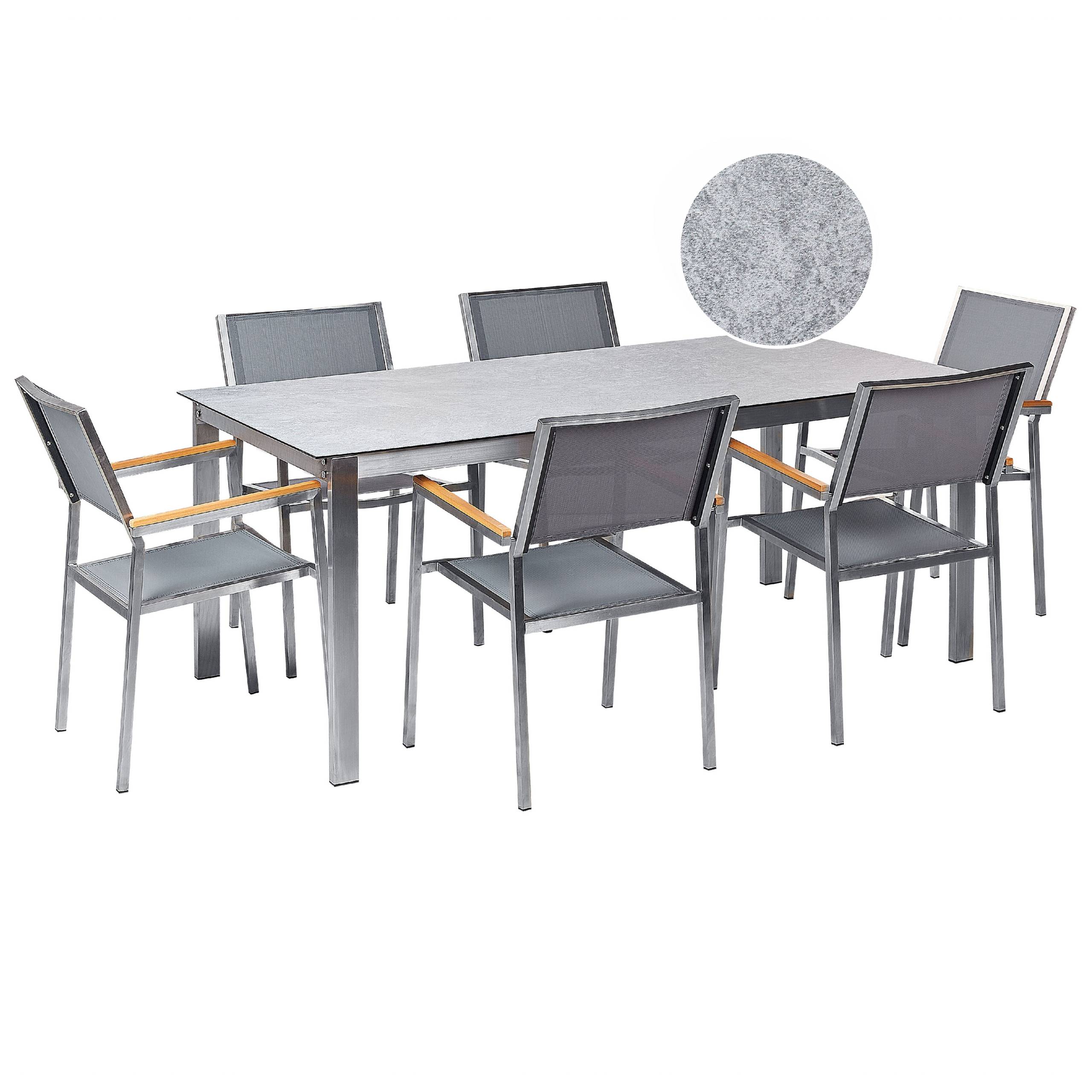 Beliani - Set de salle à manger, 6 Personnes Verre de sécurité Gris COSOLETO/GROSSETO - Beliani - Imagen 2