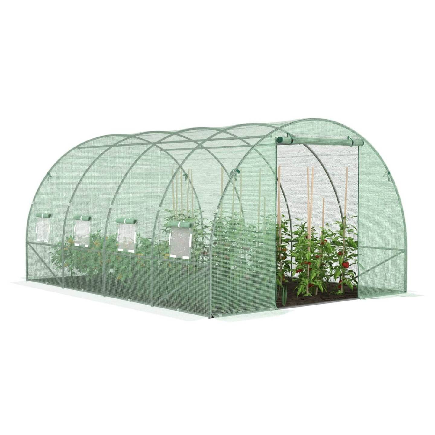 IDMARKET - Bâche de rechange pour serre de jardin tunnel 12m² 4 x 3 x 2 m anti-UV avec porte et fenêtres ZEBRA verte - Image 3