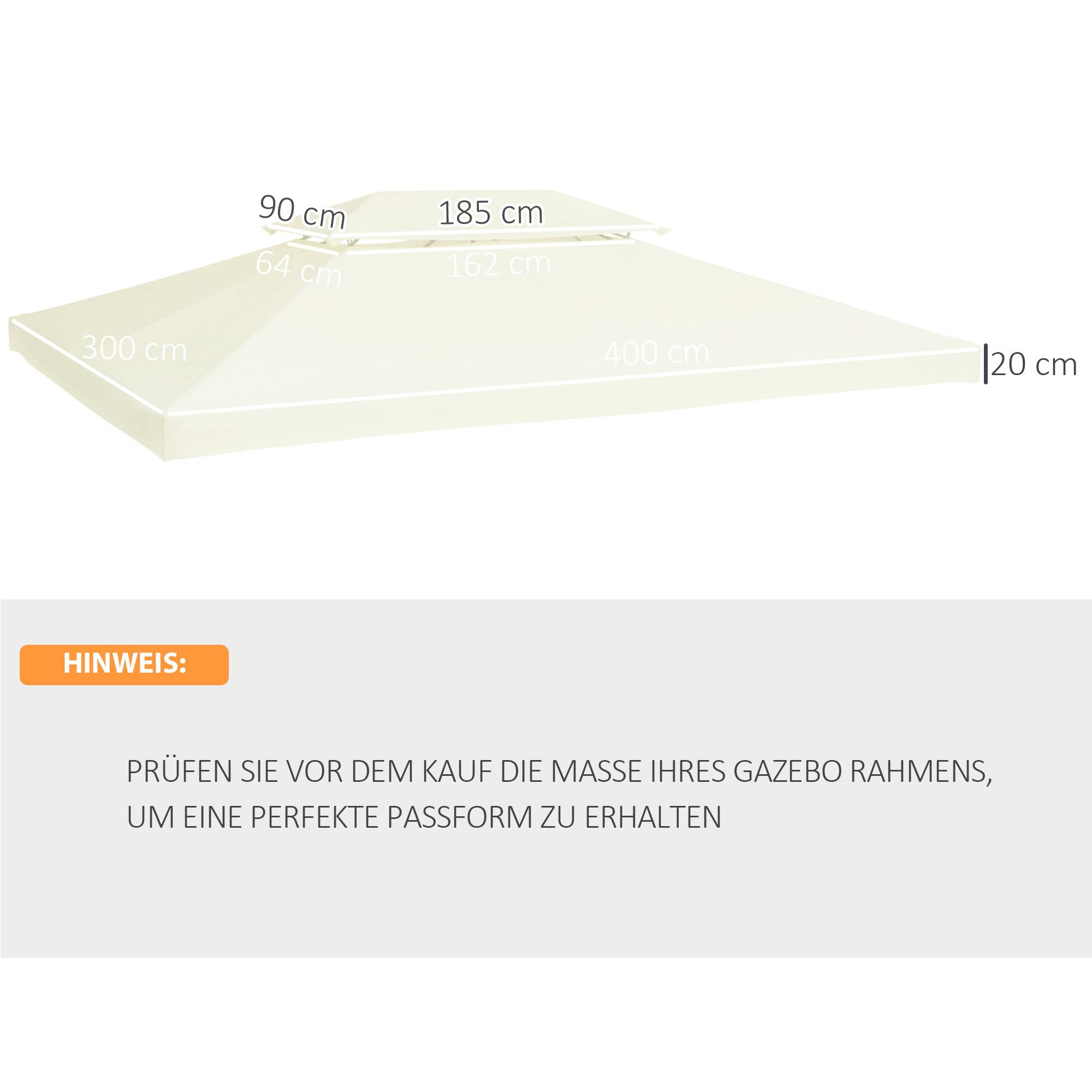 Toile Rechange Tonnelle 3x4m Polyester Crème Double Toit Aération Jardin - ComfortXL Outdoor Living - Image 3