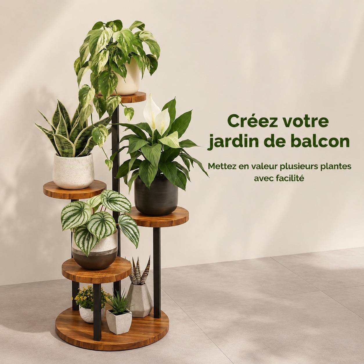 Support à Plantes en Bois Étagères Multiniveaux Intérieur/Extérieur Économiseur d'Espace - Image 2