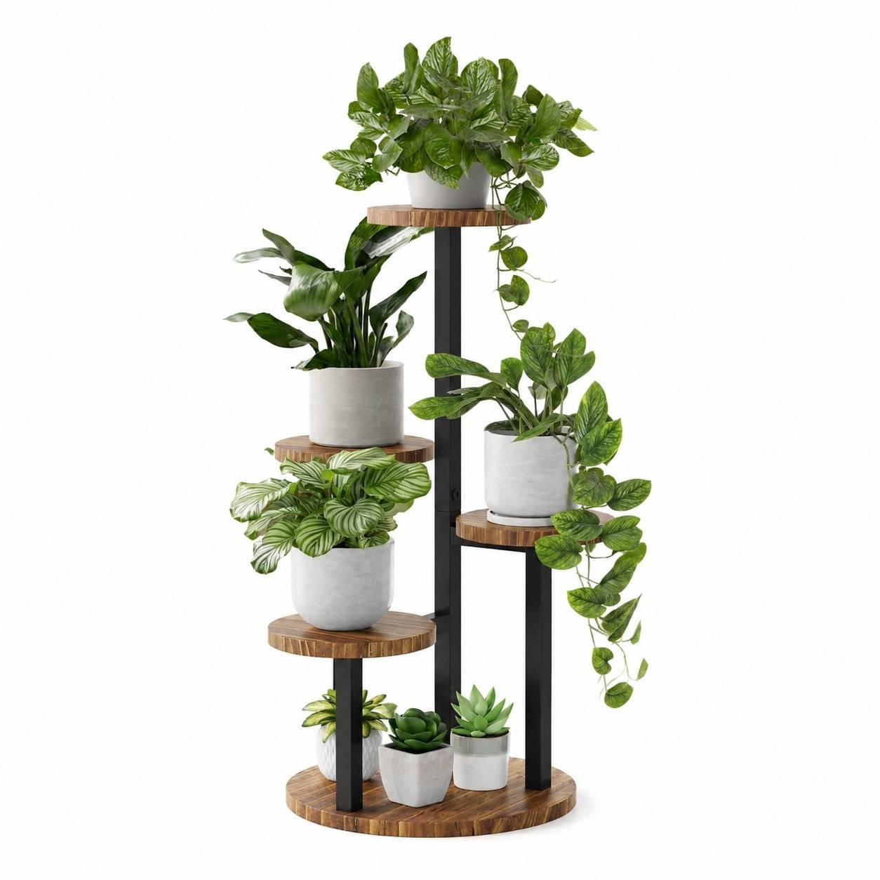 Support à Plantes en Bois Étagères Multiniveaux Intérieur/Extérieur Économiseur d'Espace - Image 1