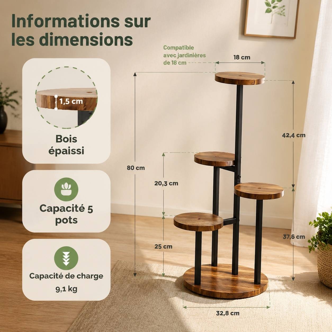 Support à Plantes en Bois Étagères Multiniveaux Intérieur/Extérieur Économiseur d'Espace - Image 4