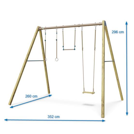 Balançoire en bois poutre métal 3 m Adulte SKYLER 2 - 3 personnes - Image 3