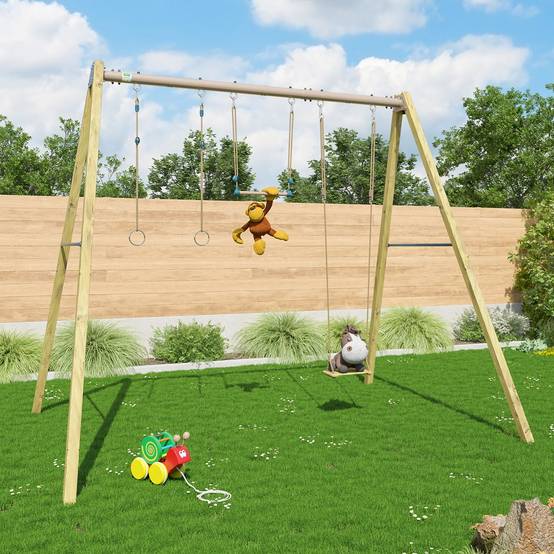 Balançoire en bois poutre métal 3 m Adulte SKYLER 2 - 3 personnes - Image 8
