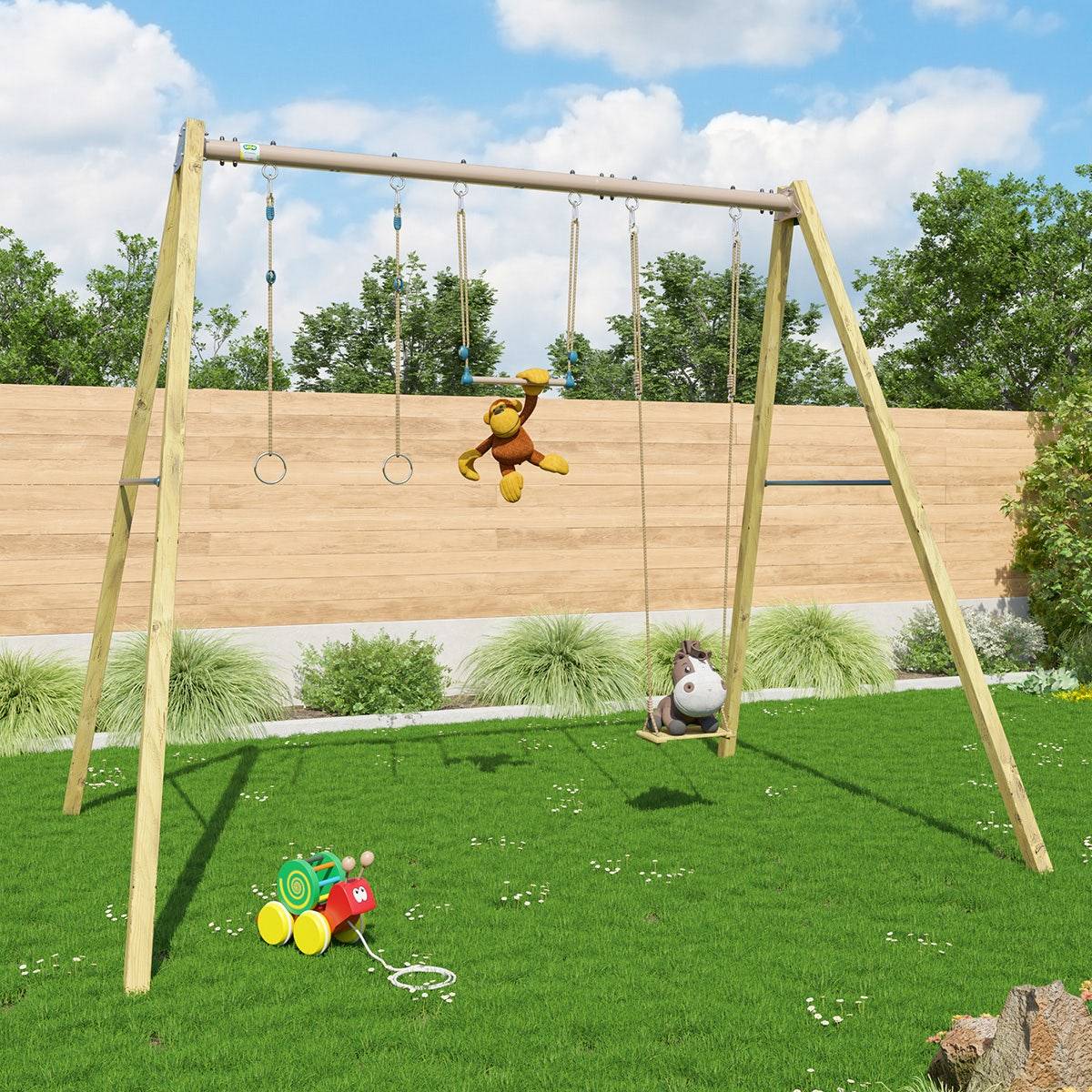 Balançoire en bois poutre métal 3 m Adulte SKYLER 2 - 3 personnes - Image 8