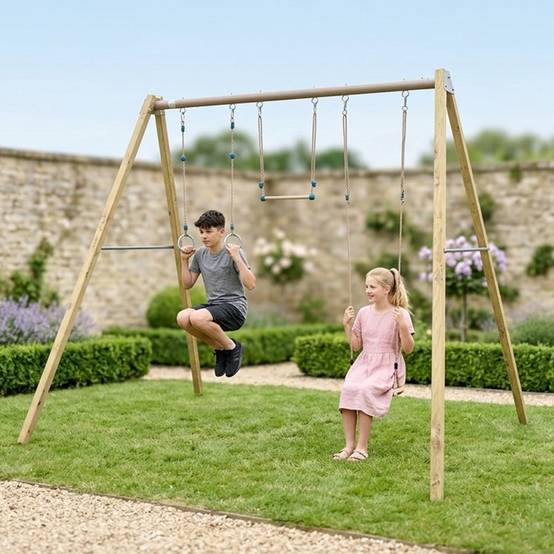 Balançoire en bois poutre métal 3 m Adulte SKYLER 2 - 3 personnes - Image 2