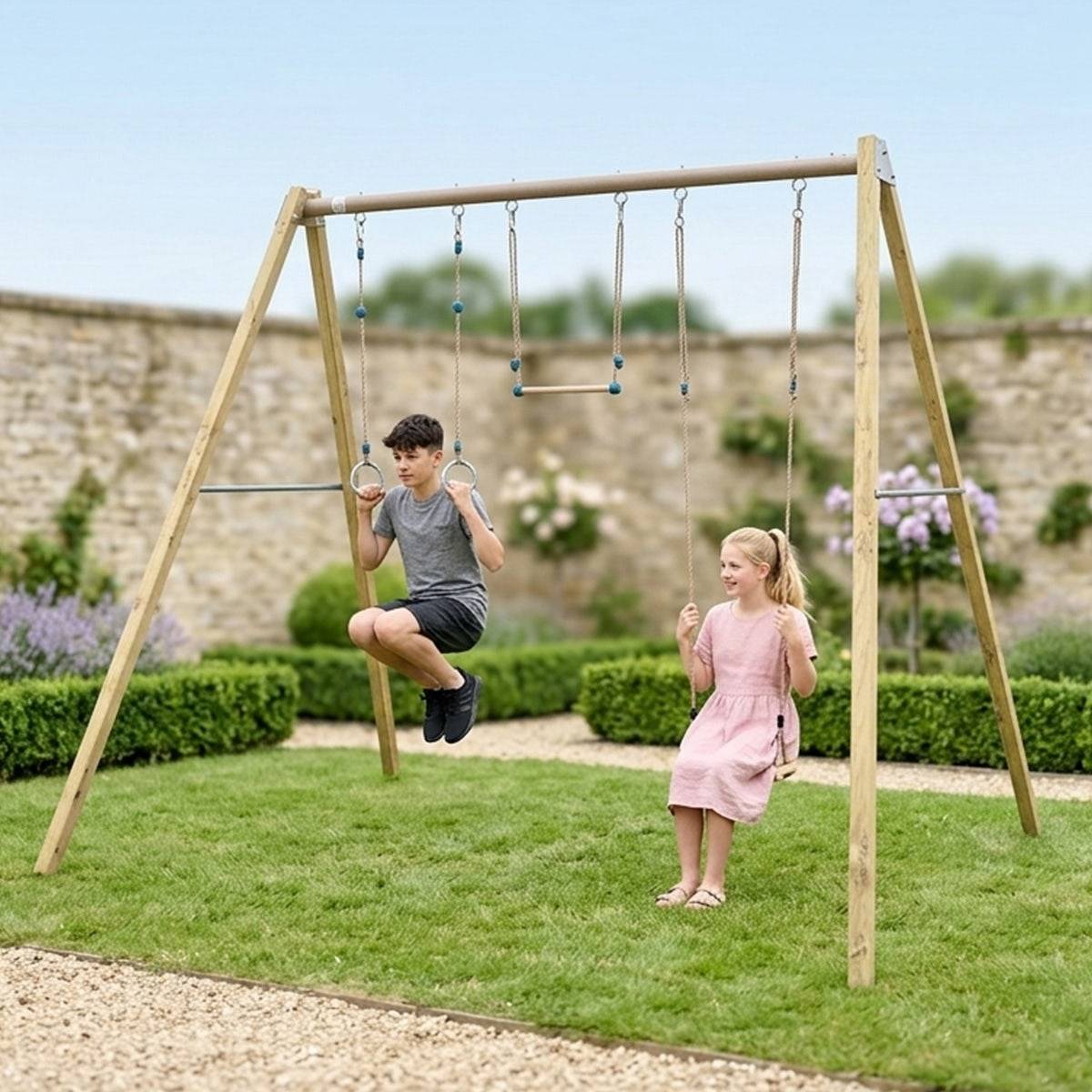 Balançoire en bois poutre métal 3 m Adulte SKYLER 2 - 3 personnes - Image 2