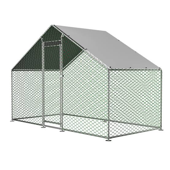 Enclos Poulailler Acier Galvanisé pour Poules Lapins Toit Imperméable 3x1.5x2m - ComfortXL Outdoor Living - Image 1