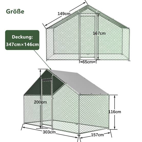 Enclos Poulailler Acier Galvanisé pour Poules Lapins Toit Imperméable 3x1.5x2m - ComfortXL Outdoor Living - Image 2