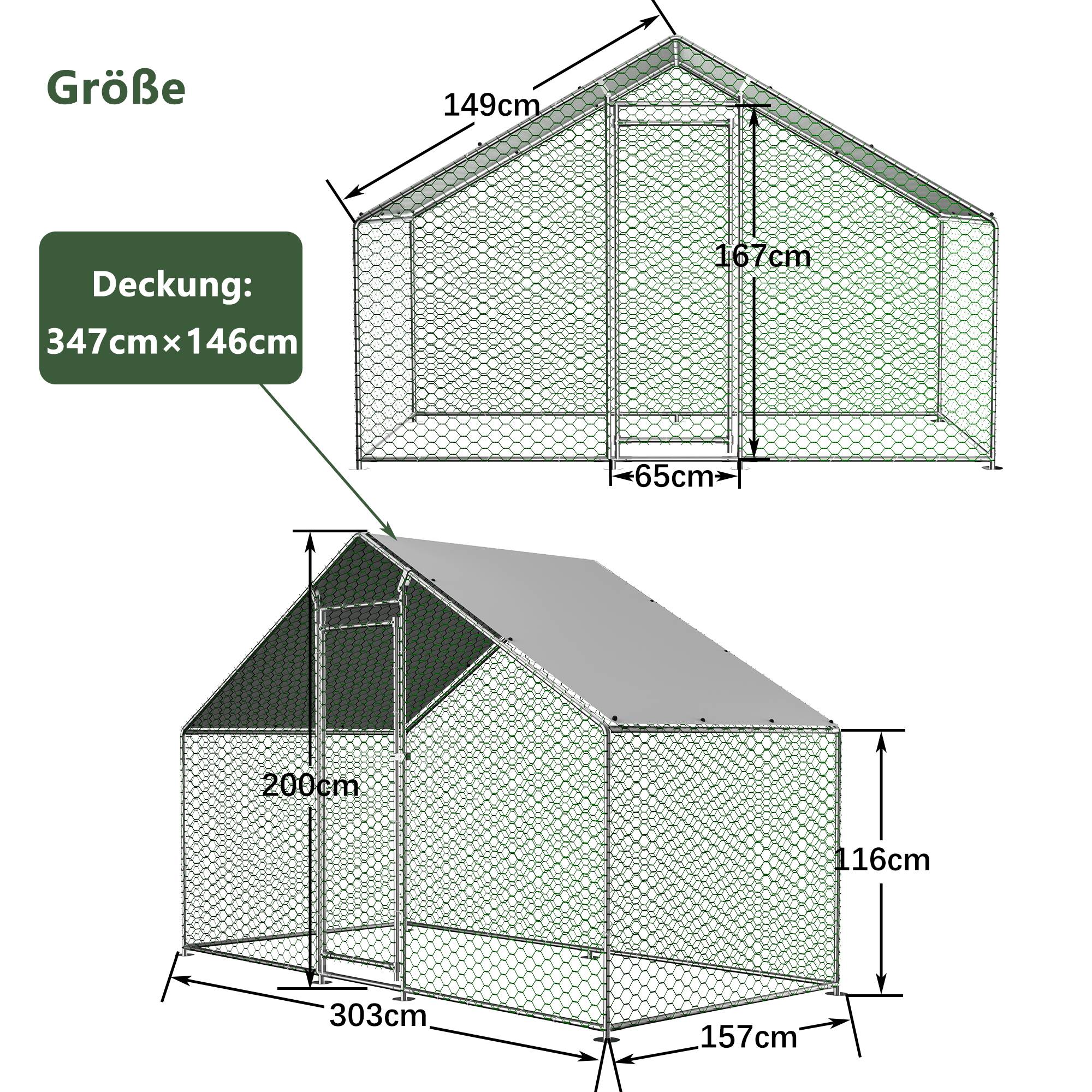 Enclos Poulailler Acier Galvanisé pour Poules Lapins Toit Imperméable 3x1.5x2m - ComfortXL Outdoor Living - Image 2