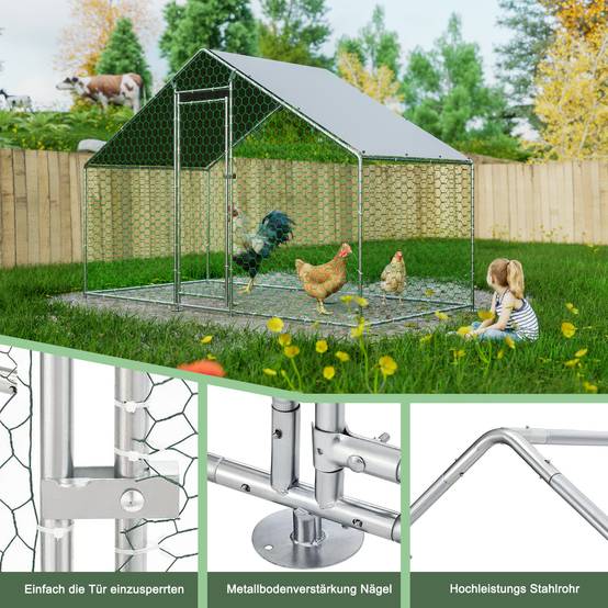 Enclos Poulailler Acier Galvanisé pour Poules Lapins Toit Imperméable 3x1.5x2m - ComfortXL Outdoor Living - Image 3