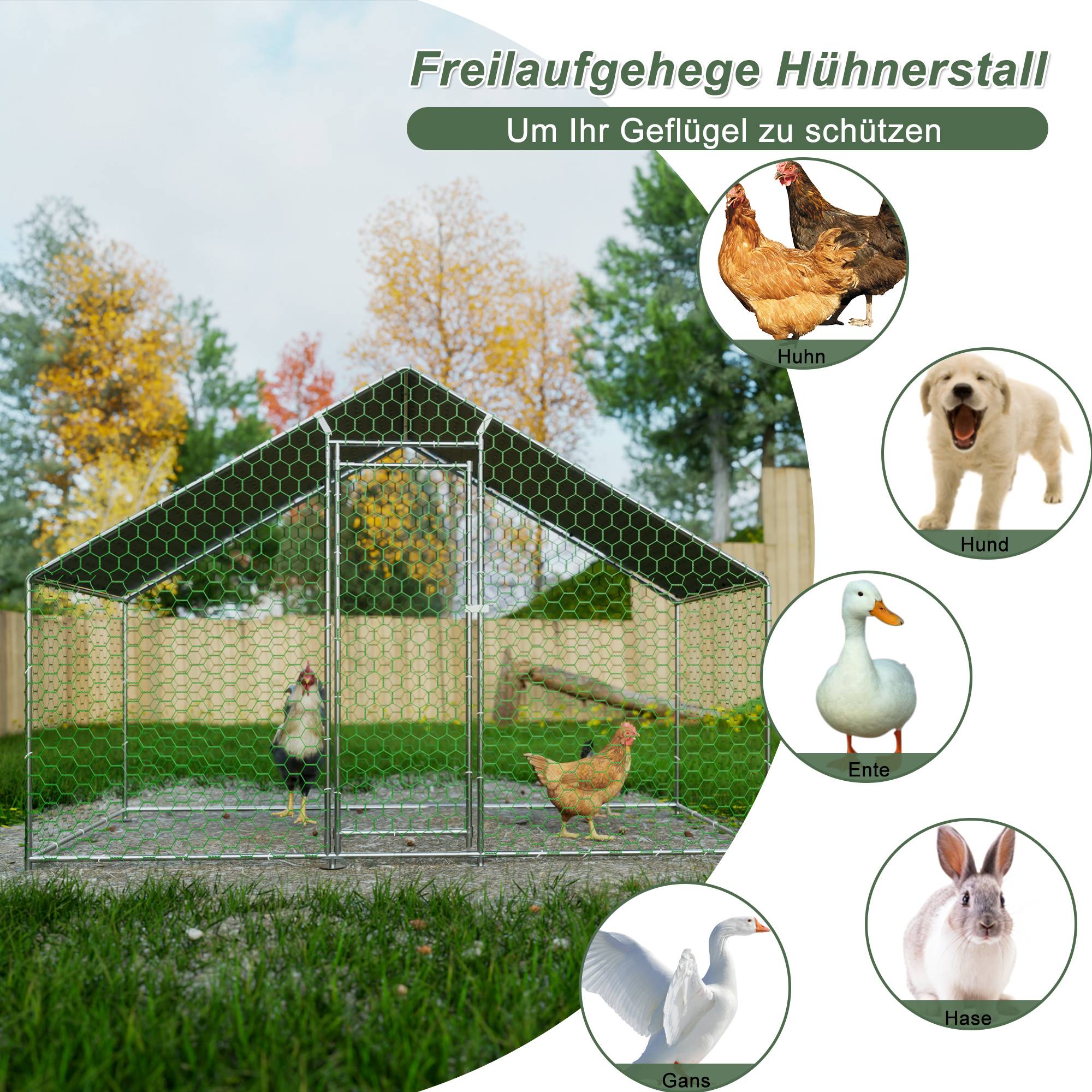 Enclos Poulailler Acier Galvanisé pour Poules Lapins Toit Imperméable 3x1.5x2m - ComfortXL Outdoor Living - Image 6