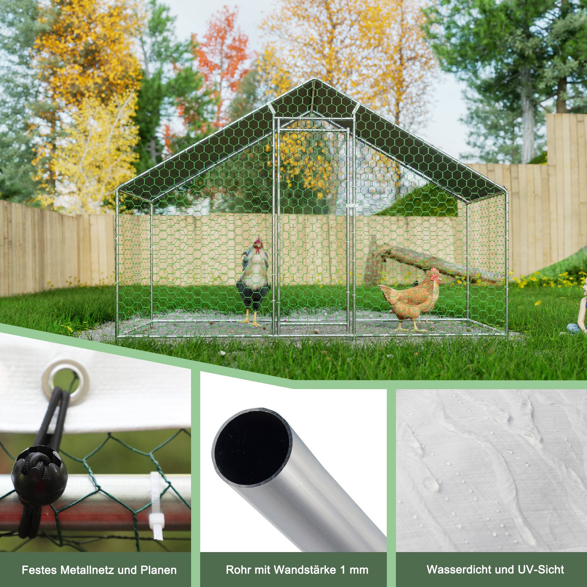 Enclos Poulailler Acier Galvanisé pour Poules Lapins Toit Imperméable 3x1.5x2m - ComfortXL Outdoor Living - Image 4