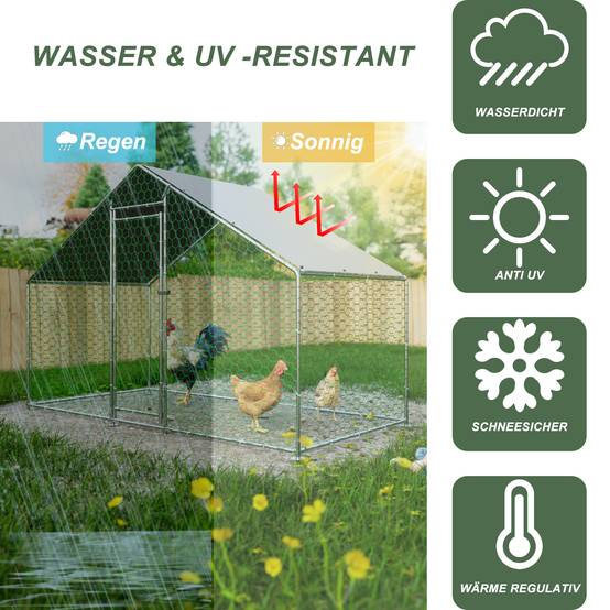Enclos Poulailler Acier Galvanisé pour Poules Lapins Toit Imperméable 3x1.5x2m - ComfortXL Outdoor Living - Image 5