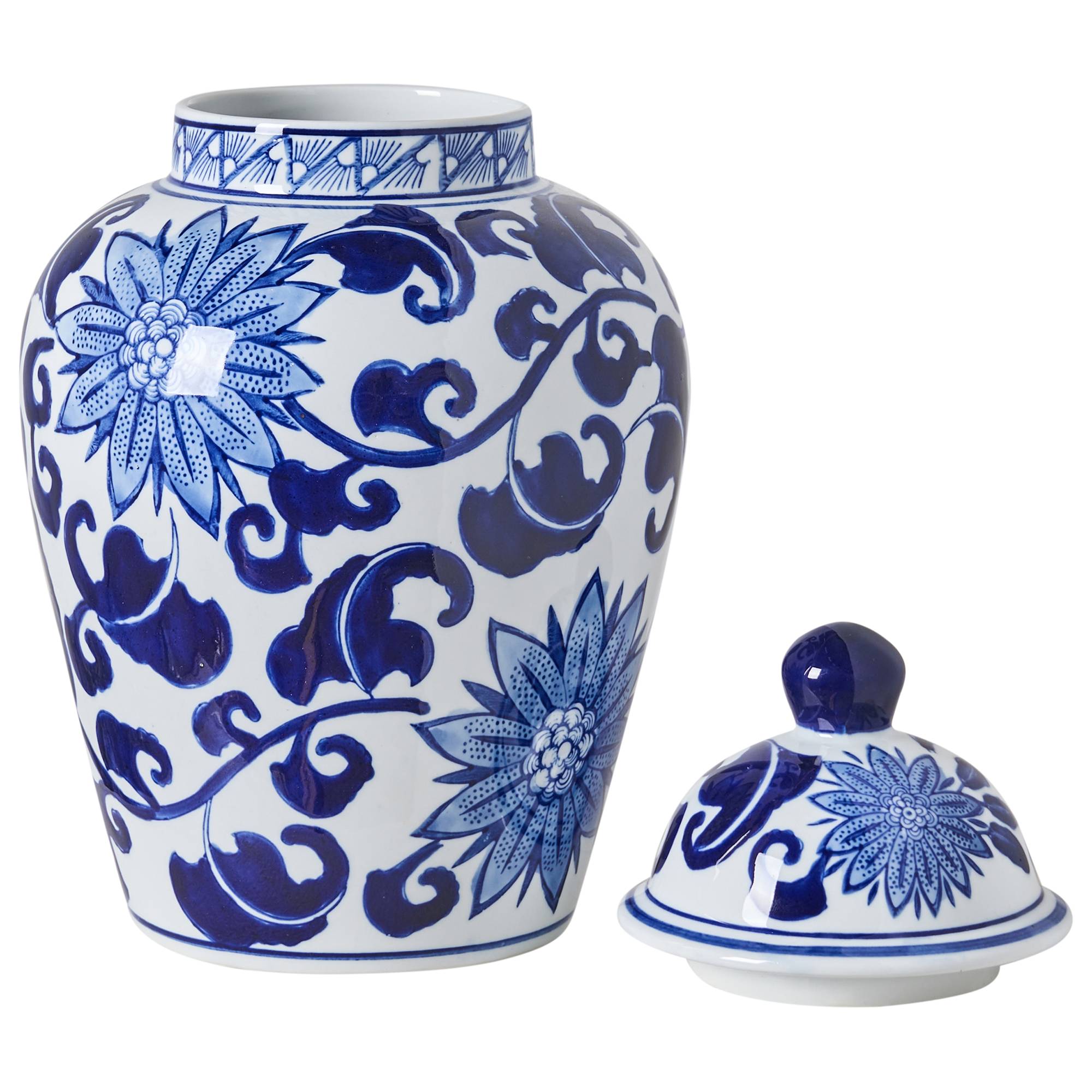 Beliani - Vase avec couvercle Porcelaine Blanc/bleu CUENCA - 18x18x36- Beliani - Image 4