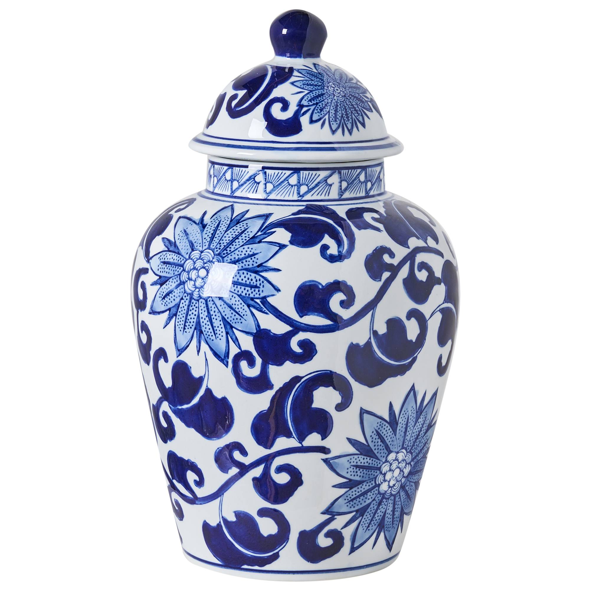 Beliani - Vase avec couvercle Porcelaine Blanc/bleu CUENCA - 18x18x36- Beliani - Image 2