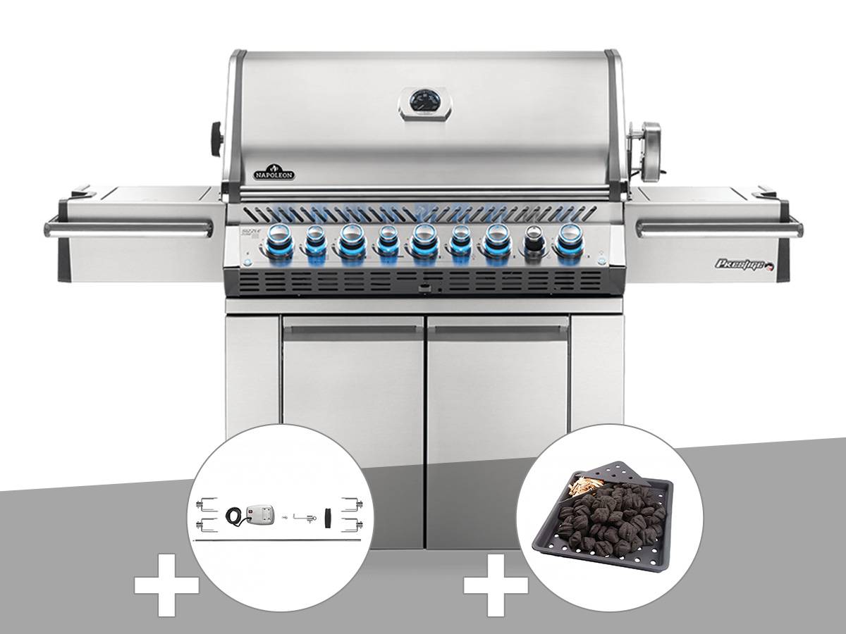 Napoleon - Barbecue à gaz Prestige Pro 665 SIB inox + Rôtissoire + Plateau charbon - Napoleon