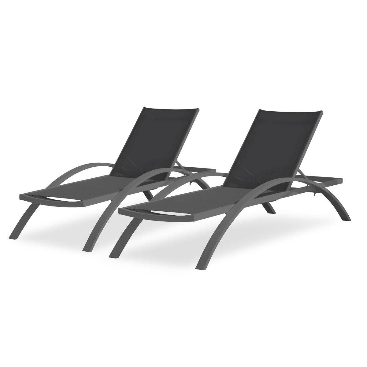Dcb Garden - Lot de 2 Bains de Soleil Empilables "Barcelona" 195cm Noir - Imagen 2