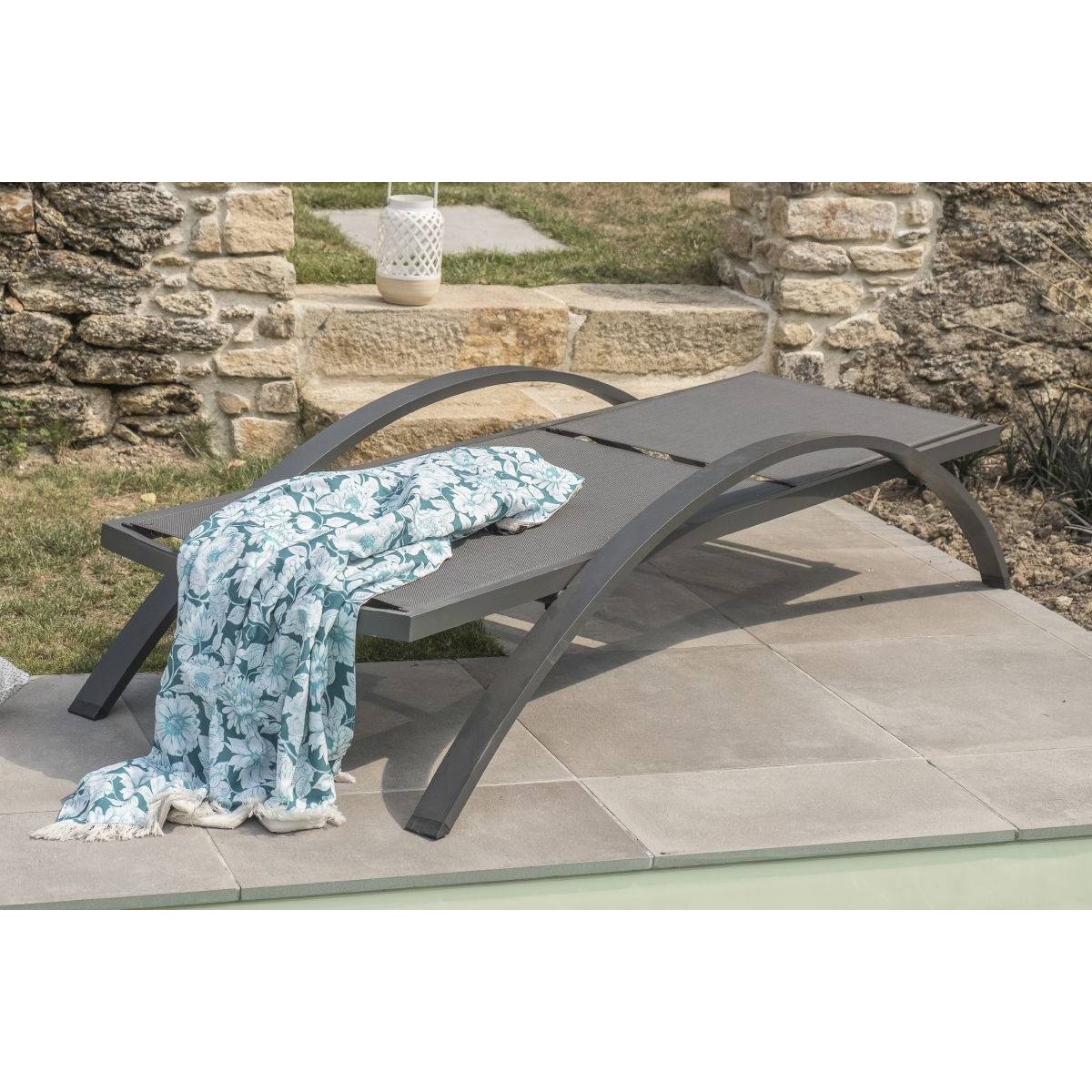 Dcb Garden - Lot de 2 Bains de Soleil Empilables "Barcelona" 195cm Noir - Imagen 7