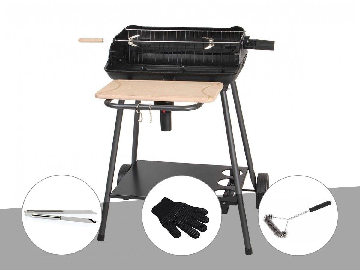 Somagic - Barbecue charbon Bergamo + Pince en inox + Gant de protection + Brosse En T - Somagic