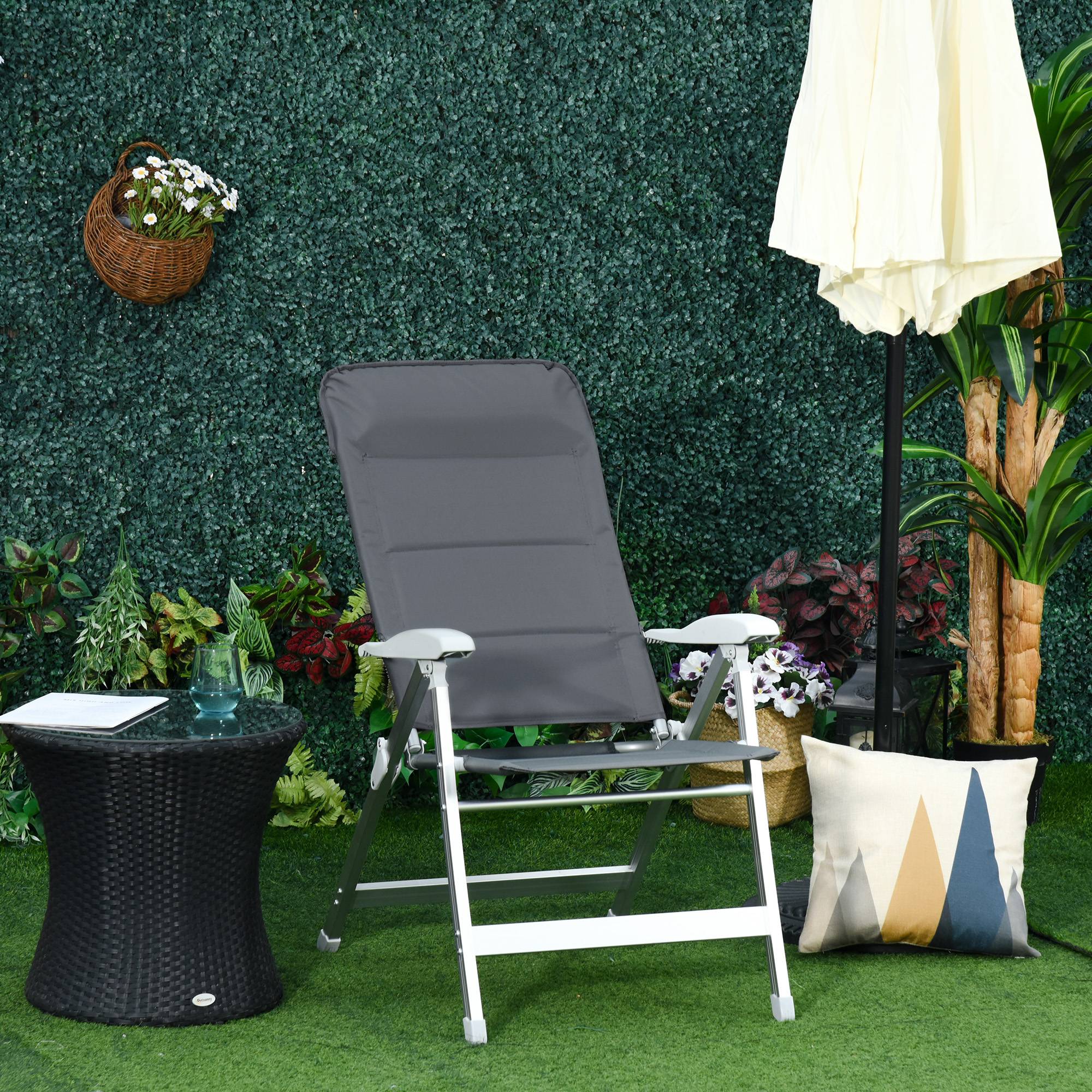 Chaise de jardin pliante aluminium et tissu gris 75 x 61.5 x 115 cm - PANGIVO - Image 4