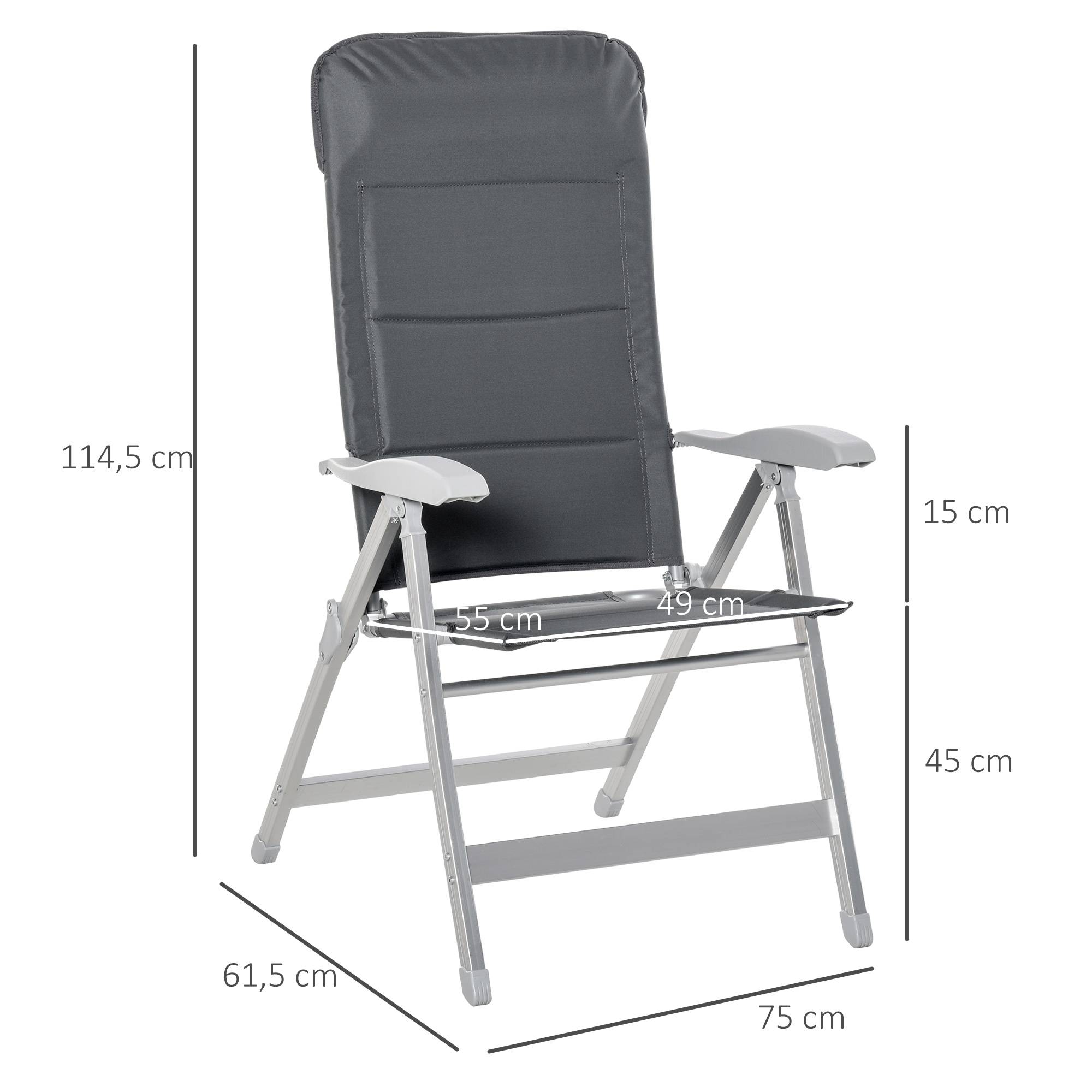 Chaise de jardin pliante aluminium et tissu gris 75 x 61.5 x 115 cm - PANGIVO - Image 5