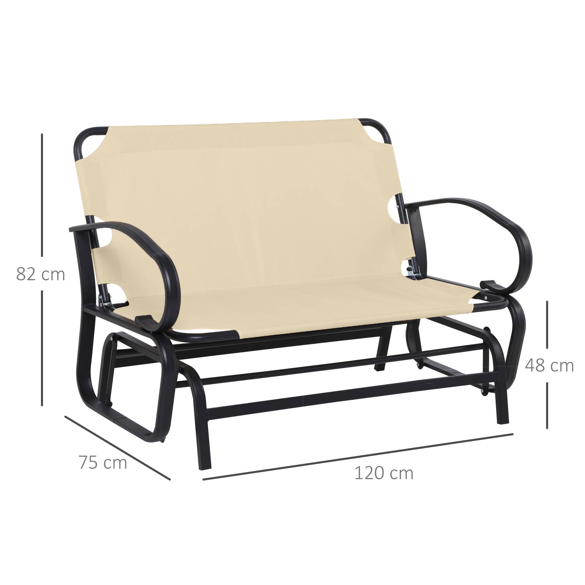 Outsunny - Banc à bascule de jardin 2 places style colonial acier époxy noir coussins beige - Outsunny - Imagen 2