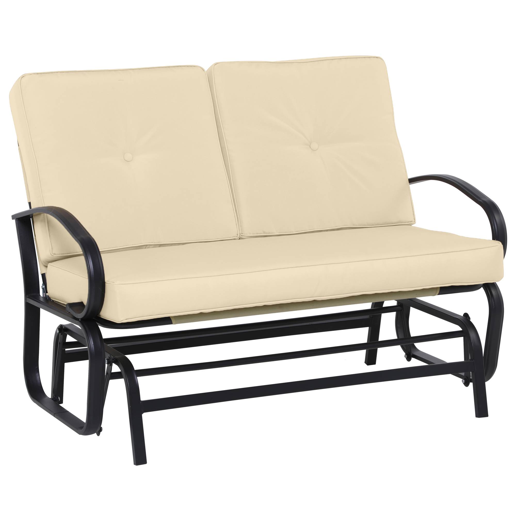 Outsunny - Banc à bascule de jardin 2 places style colonial acier époxy noir coussins beige - Outsunny - Imagen 1