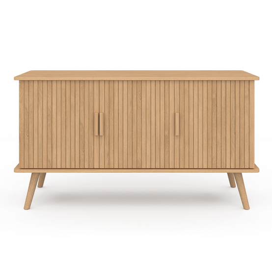 Buffet 110 cm JULIETTE 3 portes lattes tasseau bois coloris chêne - Image 3