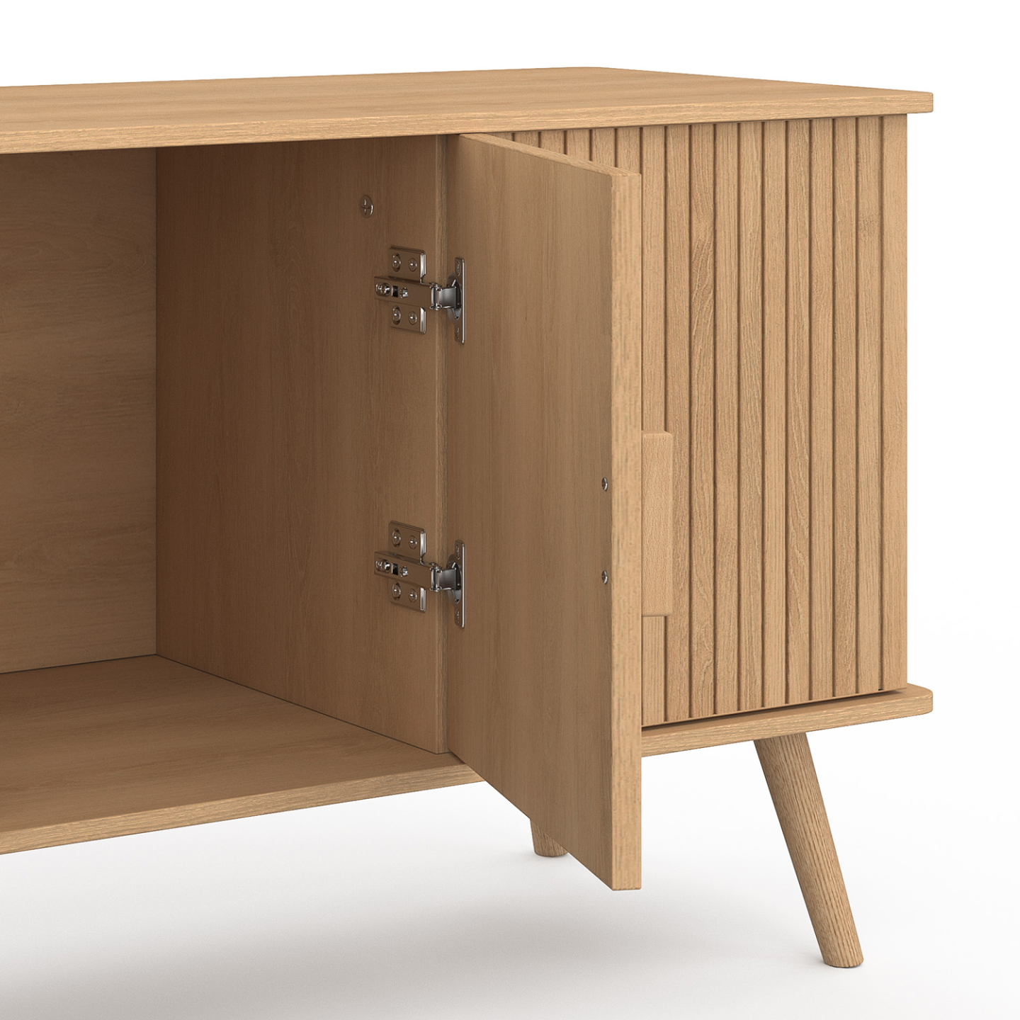 Buffet 110 cm JULIETTE 3 portes lattes tasseau bois coloris chêne - Image 6