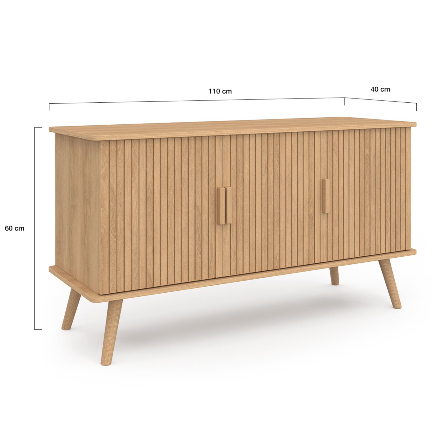 Buffet 110 cm JULIETTE 3 portes lattes tasseau bois coloris chêne - Image 5