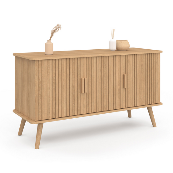 Buffet 110 cm JULIETTE 3 portes lattes tasseau bois coloris chêne - Image 2